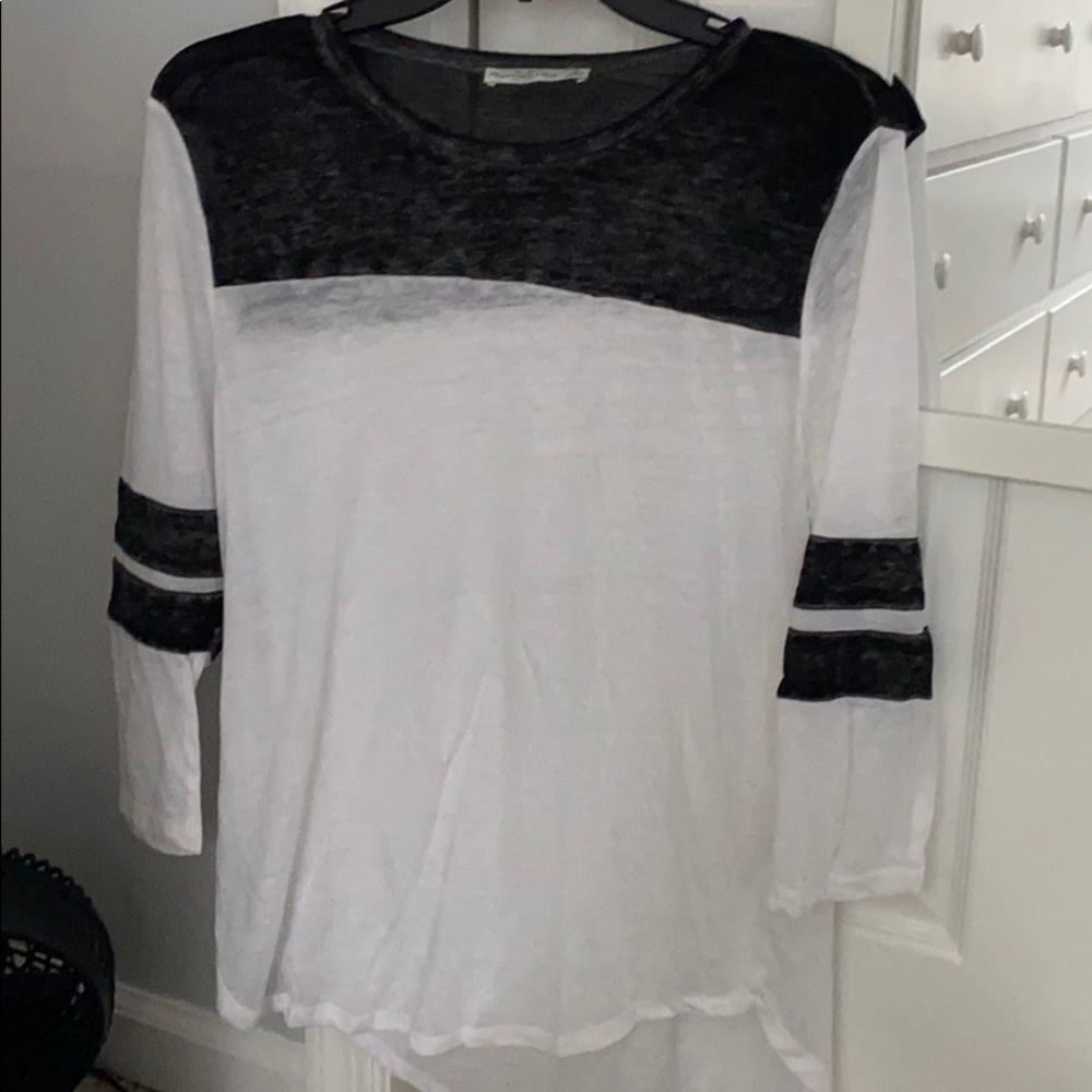 white and charcoal grey 3/4 length shirt